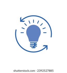 insight or easy solution icon with blue light bulb. concept of aha moment or think outside the box. flat cartoon simple renewable energy or quizz logotype design web element isolated on white