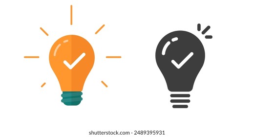 Insight fact light bulb icon vector simple graphic illustration set flat cartoon and solid glyph symbol pictogram, black white idea sign lightbulb image, important inform element clip art  