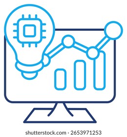 Ícone do gerador de visão representado pela lâmpada, monitor, gráfico estilo de linha dupla.