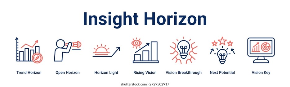 Insight Horizon web banner icon vector illustration concept for business with icon of Trend Horizon, Open Horizon, Horizon Light, Rising Vision, Vision Breakthrough, Next Potential.