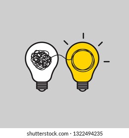 Insight icon, business idea logo, mental activity, problem solving, two abstract light bulbs. Vector illustration
