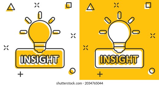 Insight icon in comic style. Bulb vector cartoon illustration on white isolated background. Idea business concept splash effect.