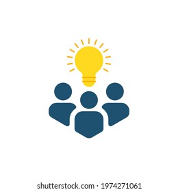 insight icon with group of people and yellow bulb. flat trend modern development logotype graphic design element isolated on white background. concept of scholars or scientists and students or genius