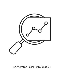 insight icon like thin line magnifier with graph. linear trend graphic stroke design lineart logotype element for web isolated on white. concept of key performance indicator or business visualisation