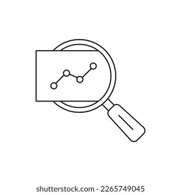 insight icon like thin line magnifier with graph. linear trend graphic stroke design lineart logotype element for web isolated on white. concept of key performance indicator or business visualisation