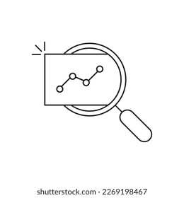 insight icon like thin line magnifier with graph. linear trend graphic stroke design lineart logotype element for web isolated on white. concept of key performance indicator or business visualisation