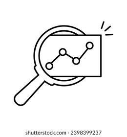 insight icon like thin line magnifier with graph. linear trend graphic stroke design lineart logotype element for web isolated on white. concept of key performance indicator or business visualisation