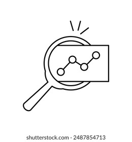 insight icon like thin line magnifier with graph. linear trend graphic stroke design lineart logotype element for web isolated on white. concept of key