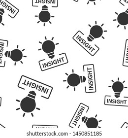 Insight icon seamless pattern background. Bulb vector illustration on white isolated background. Idea business concept.