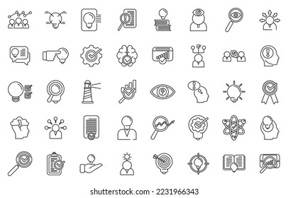 Insight icons set outline vector. Problem generation. Brainstorm mind