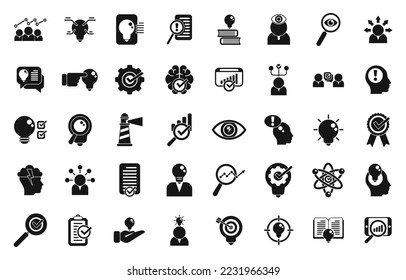 Los iconos de la visión establecen un vector simple. Generación de problemas. Pensamiento de la tormenta de ideas