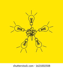 Insight or ideas concept, brain activity symbol, psychotherapy icon, tangle with lamps, vector illustration