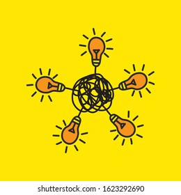 Insight or ideas concept, brain activity symbol, psychotherapy icon, tangle with lamps, vector illustration