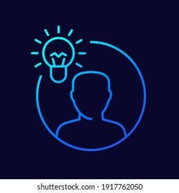 Insight Line Icon, Lightbulb And Man Vector