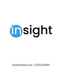 Design vetorial do logotipo do Insight com tipografia moderna e conceito de ícone de círculo azul para tecnologia de análise comercial