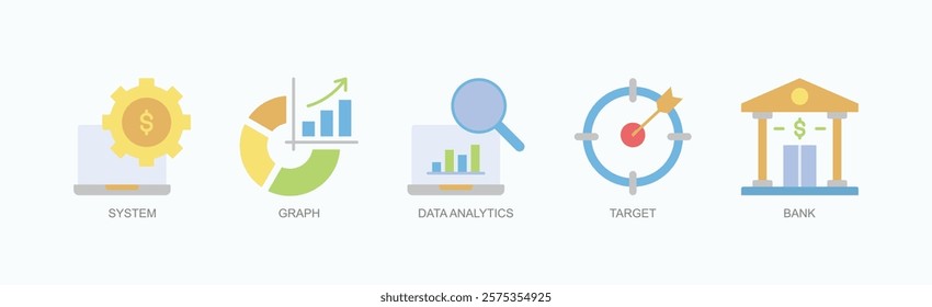 Insight Nexus Icon Set Isolated Vector With Icon Of System, Graph, Data Analytics, Target, Bank In Flat Style