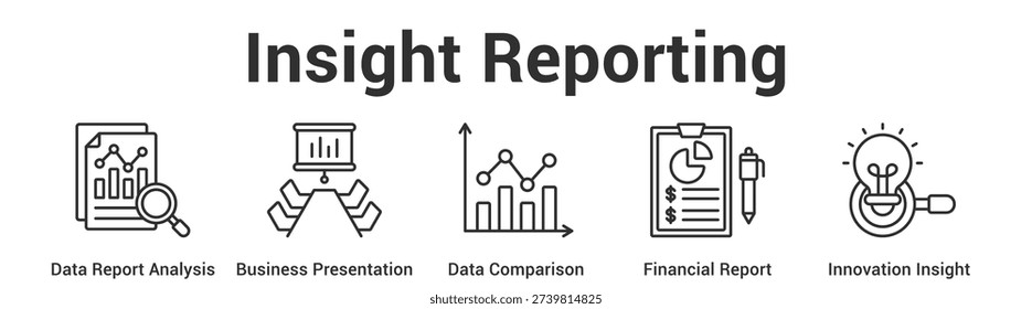 Insight Reporting web banner icon set vector illustration concept for business with icon of Data Report Analysis, Business Presentation, Data Comparison, Financial Repo.