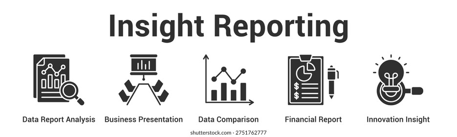 Insight Reporting web banner icon set vector illustration concept for business with icon of Data Report Analysis, Business Presentation, Data Comparison, Financial Repo.