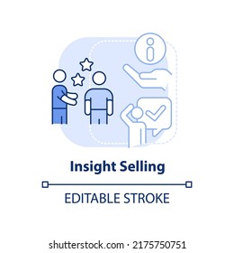 Insight selling light blue concept icon. Winning strategies abstract idea thin line illustration. Decision-making process. Isolated outline drawing. Editable stroke. Arial, Myriad Pro-Bold fonts used
