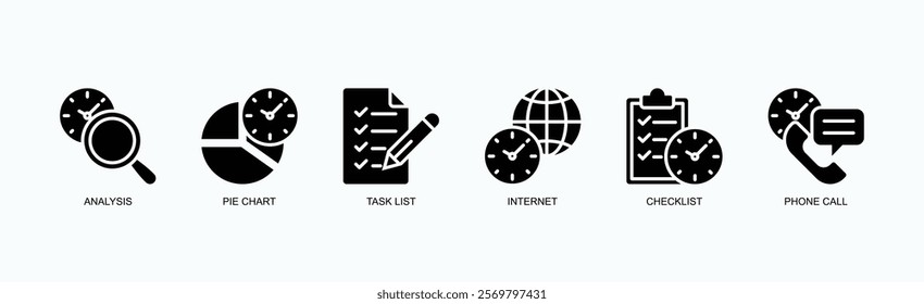 Insight Task Network Icon Set Isolated Vector Illustration Concept With Icon Of Analysis, Pie Chart, Task List, Internet, Checklist, Phone Call In Glyph Style