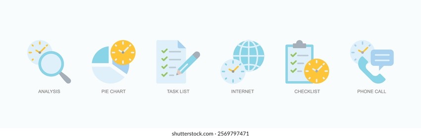 Insight Task Network Icon Set Isolated Vector Illustration Concept With Icon Of Analysis, Pie Chart, Task List, Internet, Checklist, Phone Call In Flat Style