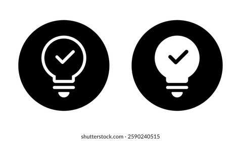 Insight, tip button icon. Light bulb with check mark symbol