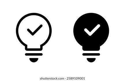 Insight, tip icon. Light bulb with check mark symbol