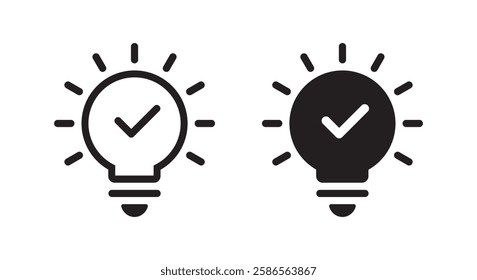 Insight, tip icon in trendy style. Light bulb with check mark sign symbol