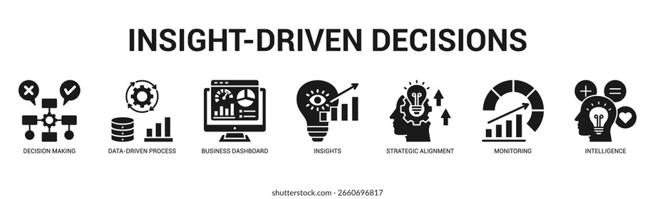 InsightDriven Decisions Modern and clean web banner illustration featuring thematic icons for visual communication