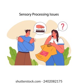 Insightful depiction of sensory processing issues, capturing the confusion and discomfort faced by individuals with sensory sensitivities. Flat vector illustration