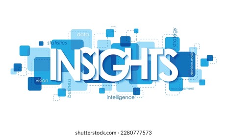 INSIGHTS blue vector typography banner with keywords