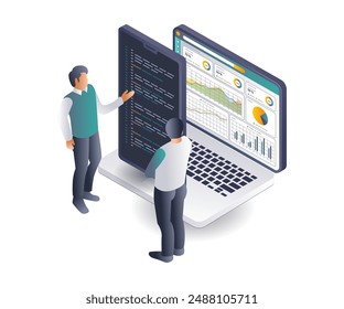 Información de los Equipos programadores ilustración isométrica plana