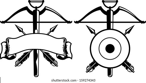 Insignia with crossbow, arrows and banner