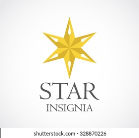 Insignia gold glass star abstract vector and logo design or template decoration business icon of company identity symbol concept