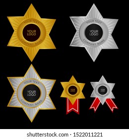 insignia hexagon gold silver glisten with middle circle for text and logo.can be used for certificates, award, trophies, symbols, insignia, stamps, brochures, banners, room display.