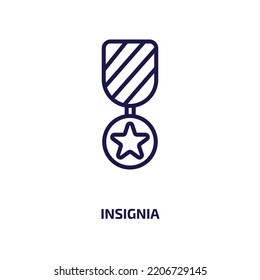 insignia icon from army and war collection. Thin linear insignia, emblem, shop outline icon isolated on white background. Line vector insignia sign, symbol for web and mobile