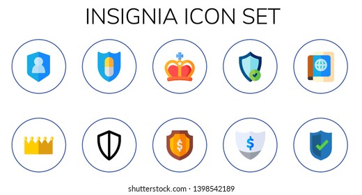insignia icon set. 10 flat insignia icons.  Simple modern icons about  - shield, crown, passport