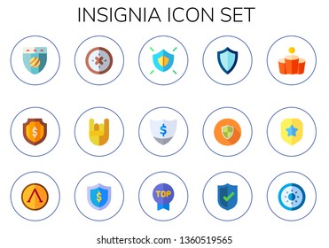 insignia icon set. 15 flat insignia icons.  Simple modern icons about  - badge, shield, heavy metal, beer pong, police badge