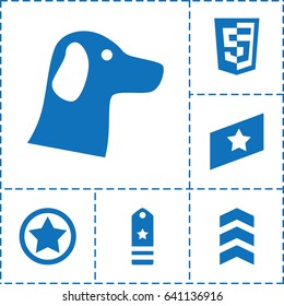 Insignia icon. set of 6 insignia filled icons such as rank, wolf