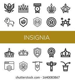 insignia icon set. Collection of Eagle, Lion, Crown, Shield, Badge, Coat of arms, Fleur de lis, Scepter, Beer pong icons
