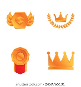 Insignia icons set cartoon vector. Various type of trophy and award for winner. Victory, achievement