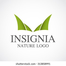 Insignia nature leaf curve abstract vector logo design template green company icon ecology business corporate identity symbol concept