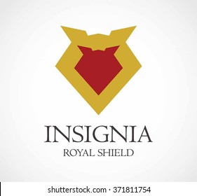 Insignia of royal shield abstract vector and logo design or template flat protection business icon of company identity symbol concept