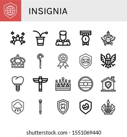 insignia simple icons set. Contains such icons as Shield, Crown, Beer pong, Military, Badge, Coat of arms, Sceptre, Eagle, Scepter, can be used for web, mobile and logo
