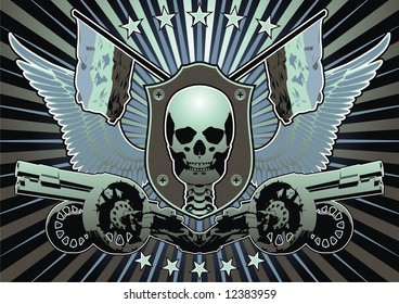 Insignia skull, flags, wings and cannons. High res JPG file included.