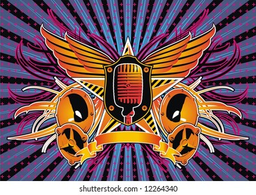 Insignia with speaker and microphone.