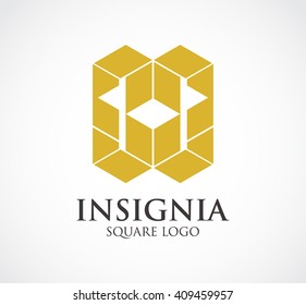 Insignia square of golden polygon abstract vector and logo design or template royal business icon of company identity symbol concept