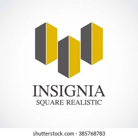 Insignia square of realistic building abstract vector and logo design or template real estate business icon of company identity symbol concept