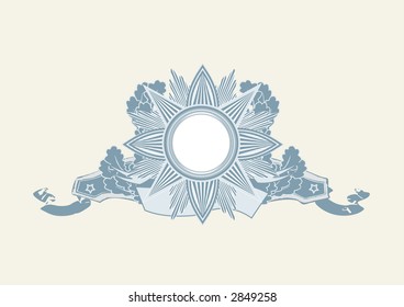 Insignia -  star shaped  with banner  .  Blank so you can add your own images. Vector illustration.