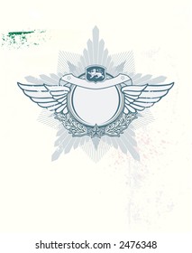 Insignia -  star shaped  with banner  on the grunge background.  Blank so you can add your own images. Vector illustration.